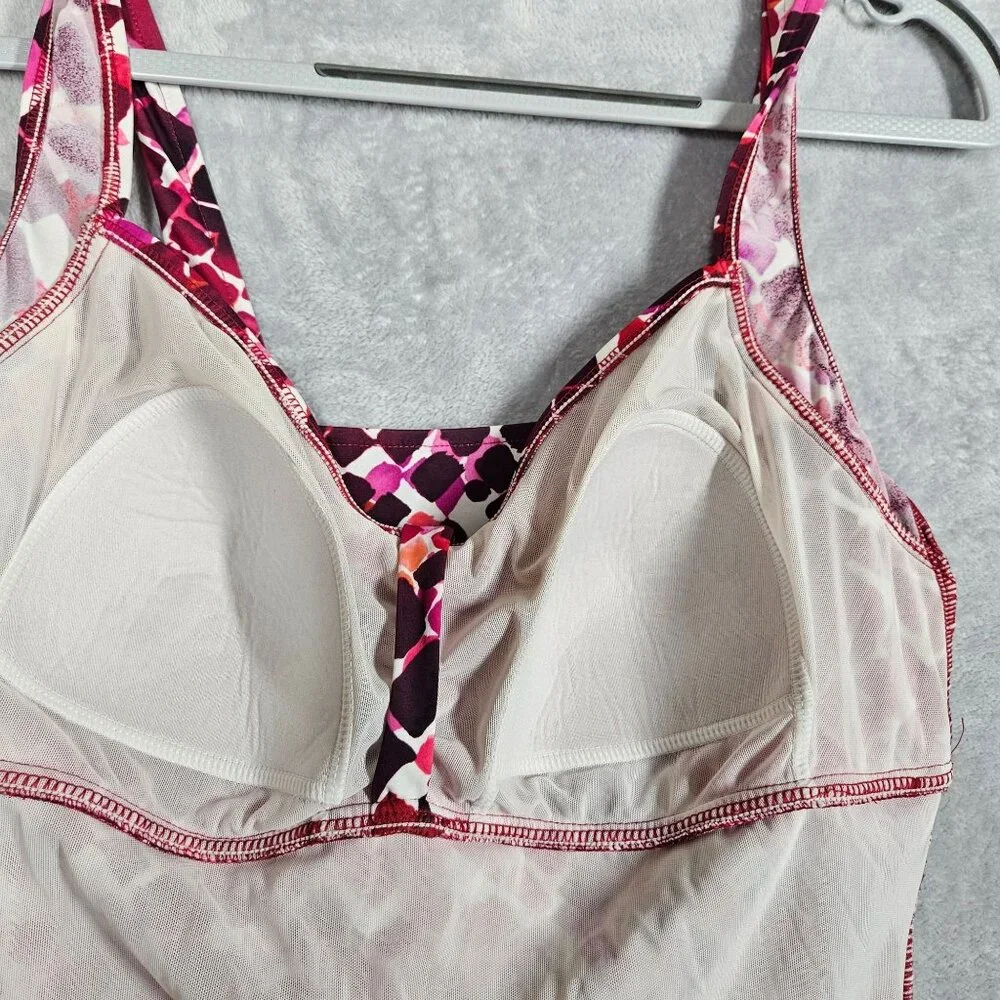 Penbrook swim top womens 14W pink red side gathered swim pool beach casual top